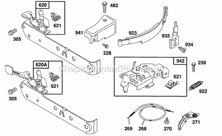 Control Brackets And Wires Diagram and Parts List for 093902-0122-02  Briggs and Stratton Engine